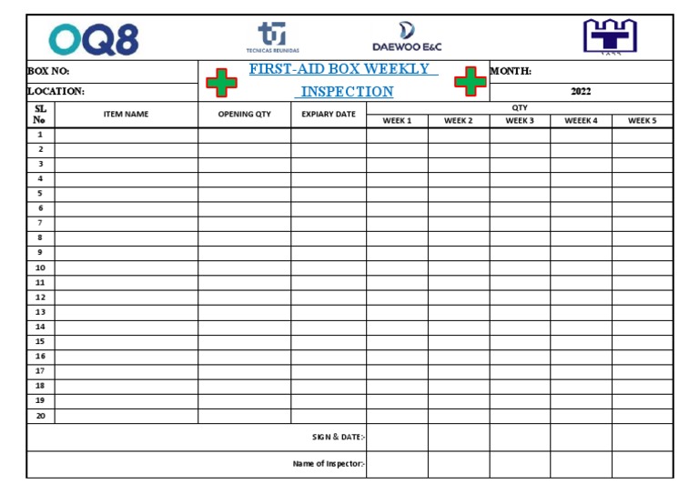 First Aid Box CHECKLIST PDF