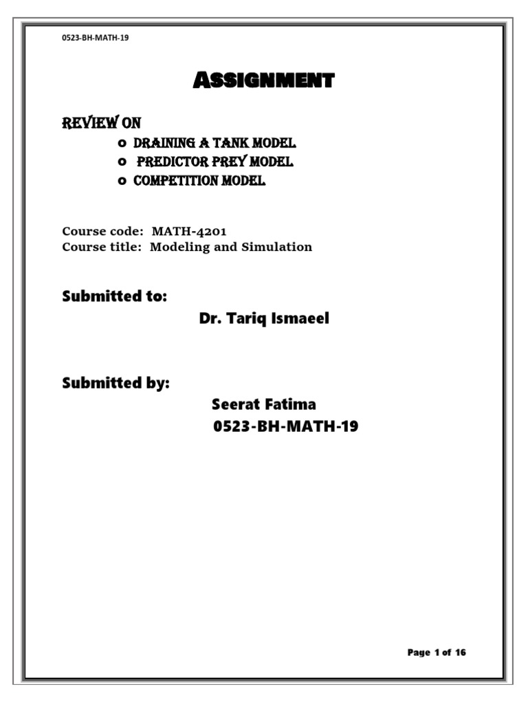 Training A Tank, Predictor Prey Model, Competition Model Review PDF