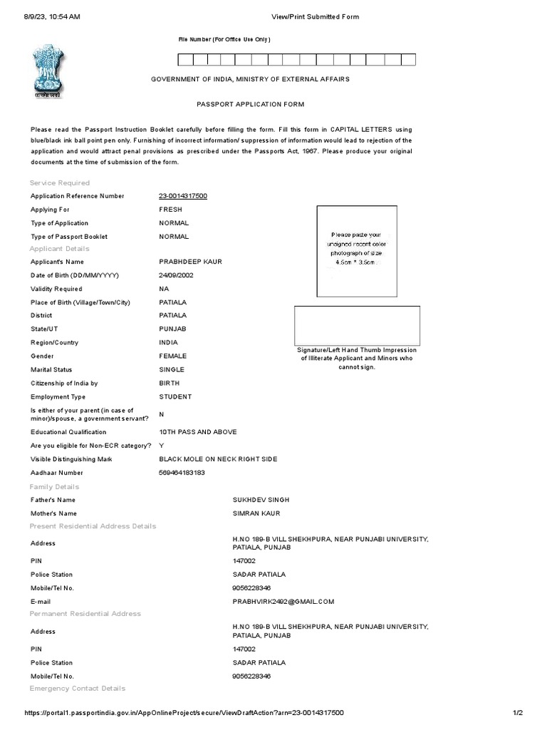 Section B Of Passport Instruction Booklet