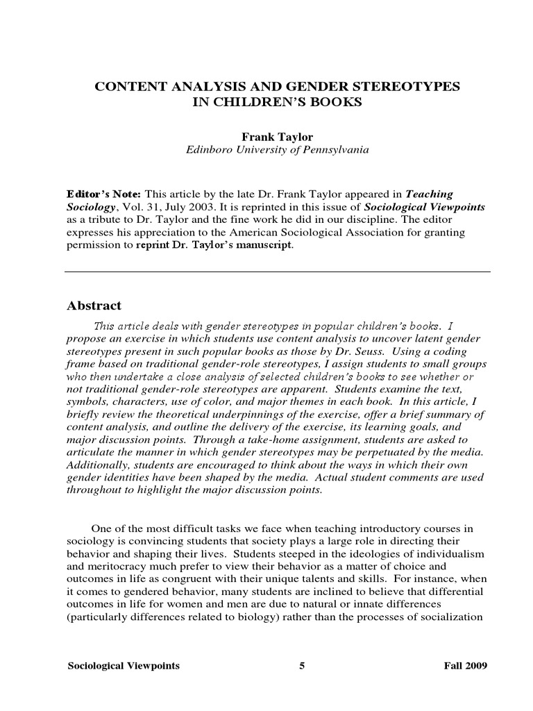 Gender Stereotypes in Children's Books | PDF
