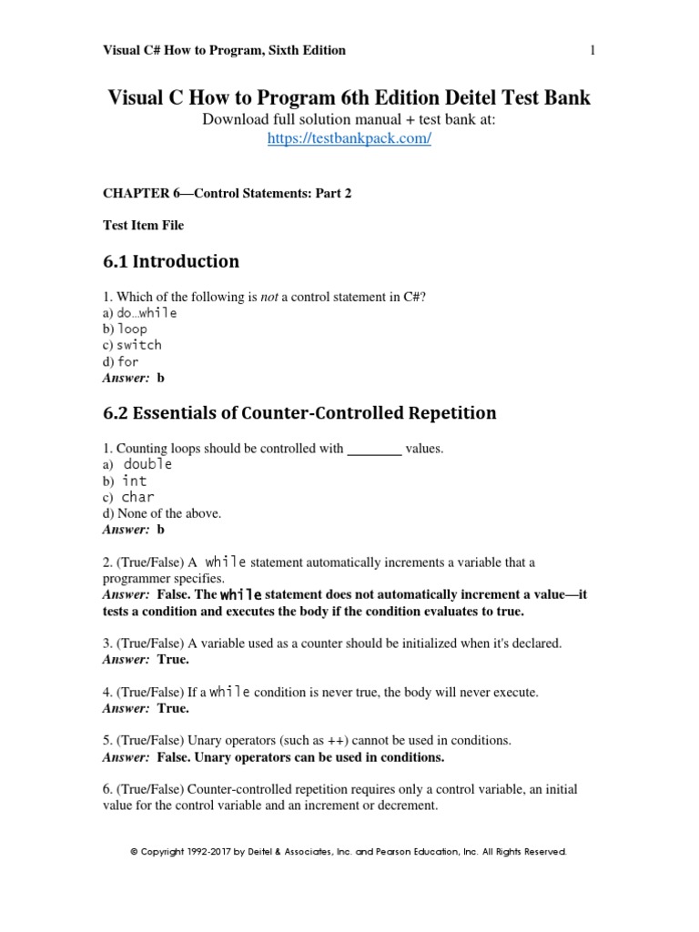 Visual C How To Program 6th Edition Deitel Test Bank 1 | PDF