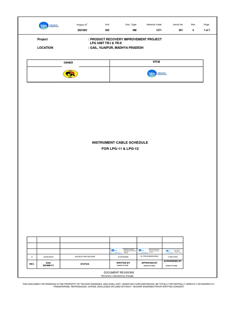 Instrument Cable Schedule PDF