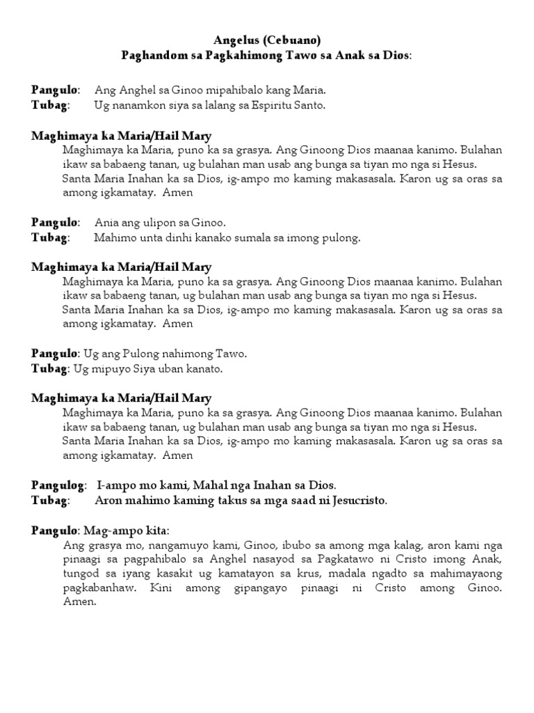Angelus Prayer Catholic Bisaya