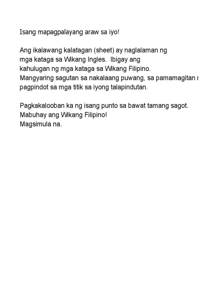English Tagalog Challenge PDF