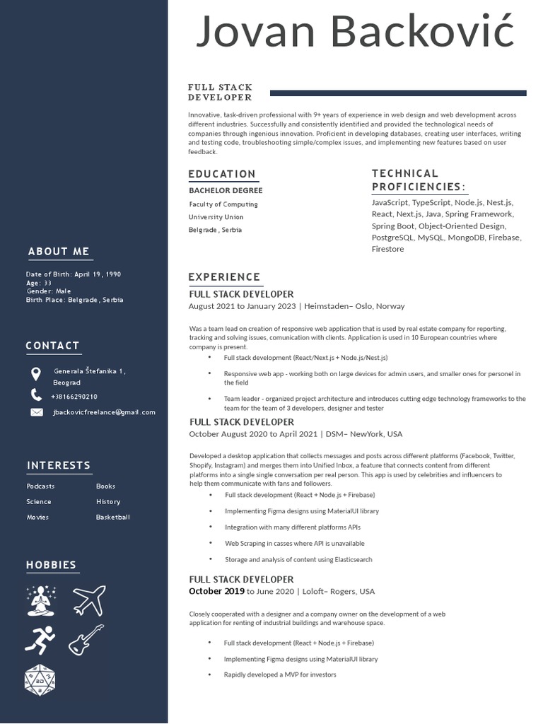 Jovan Backovic CV | PDF