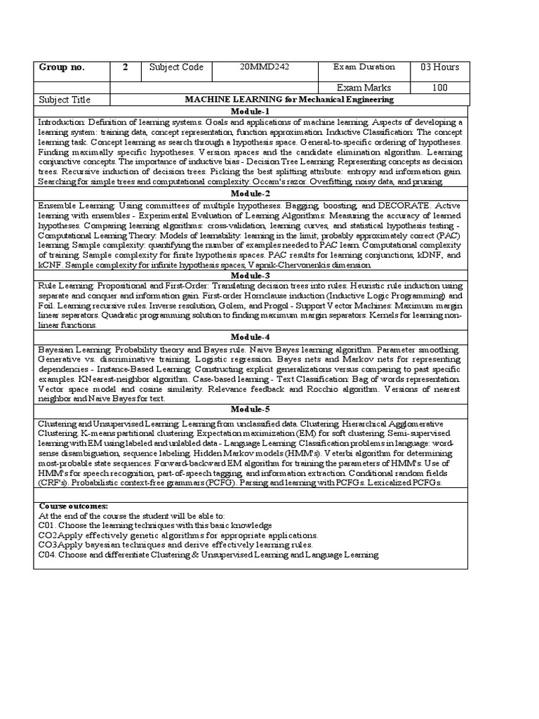 Machine Learning Syllabus | PDF