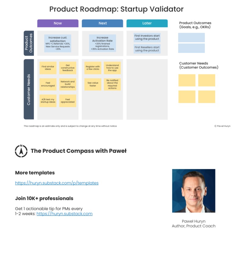 (PM) Now-Next-Later Outcome-Based Roadmap by Pawel Huryn | PDF