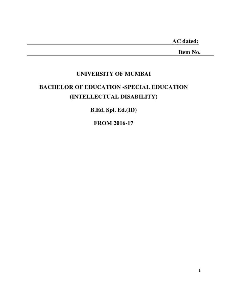 B.ed Special Education ID Mumbai University Syllabus PDF