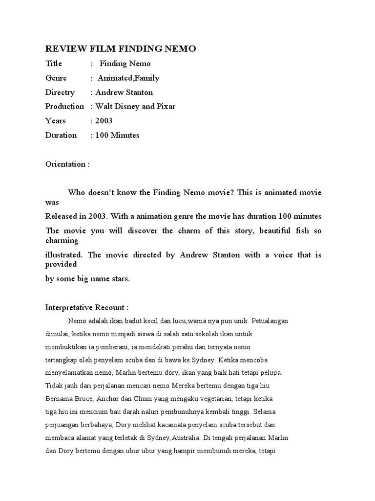 Review Film Finding Nemo | PDF