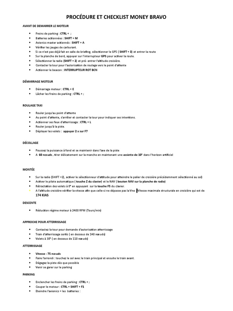 Procédure Et Checklist Money Bravo | PDF