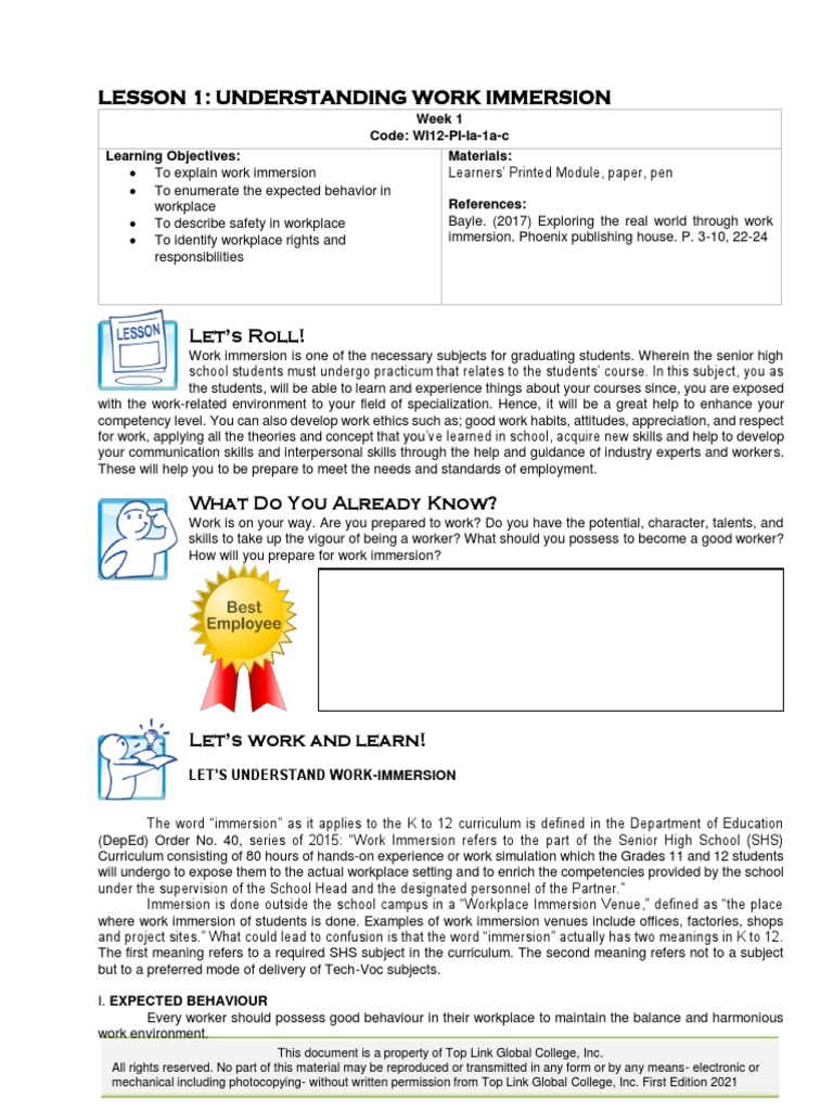 Work Immersion: Key Concepts and Ethics | PDF | Career & Growth