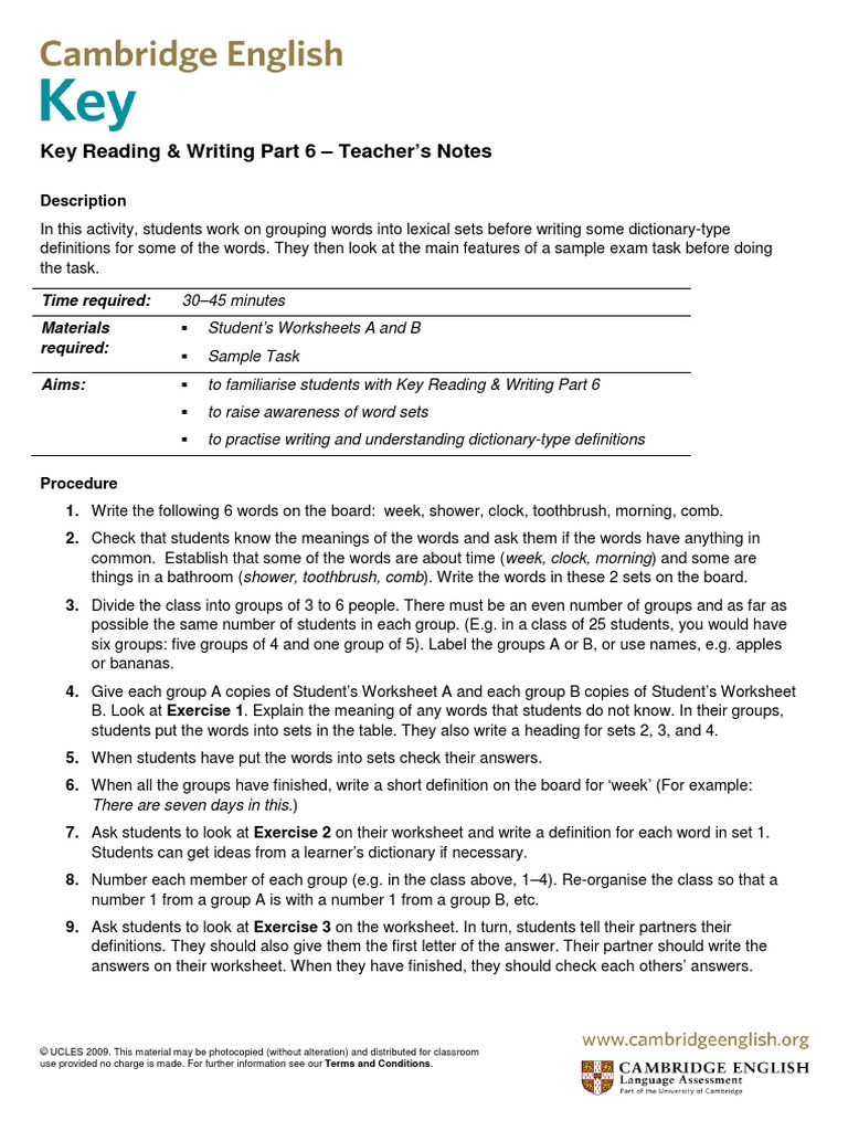 Cambridge English Key Ket Reading and Writing Part 6 PDF