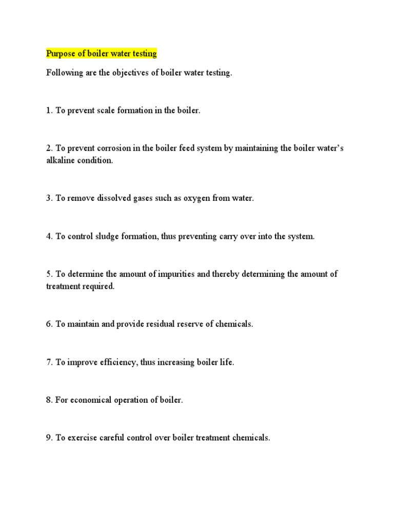 Purpose of Boiler Water Testing PDF