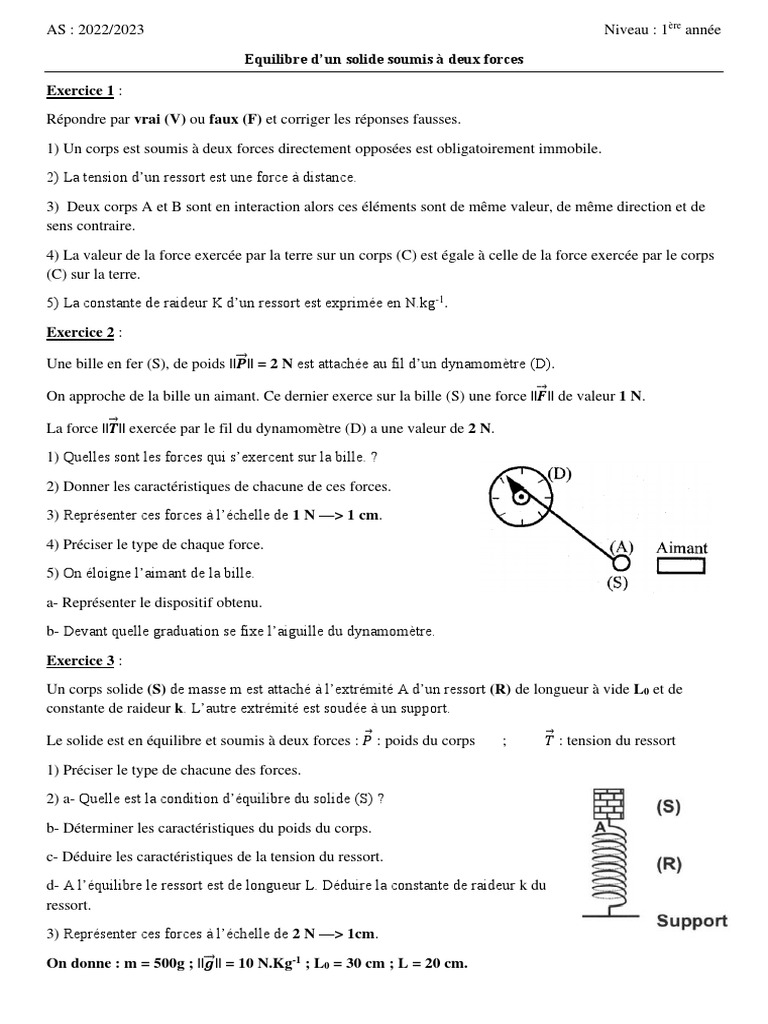 Équilibre d'un solide soumis à deux forces | PDF | Méthodes et ...