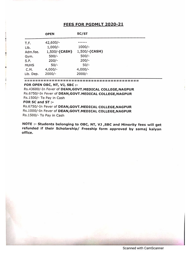 Fees Structure PGDMLT 19 10 2020 PDF