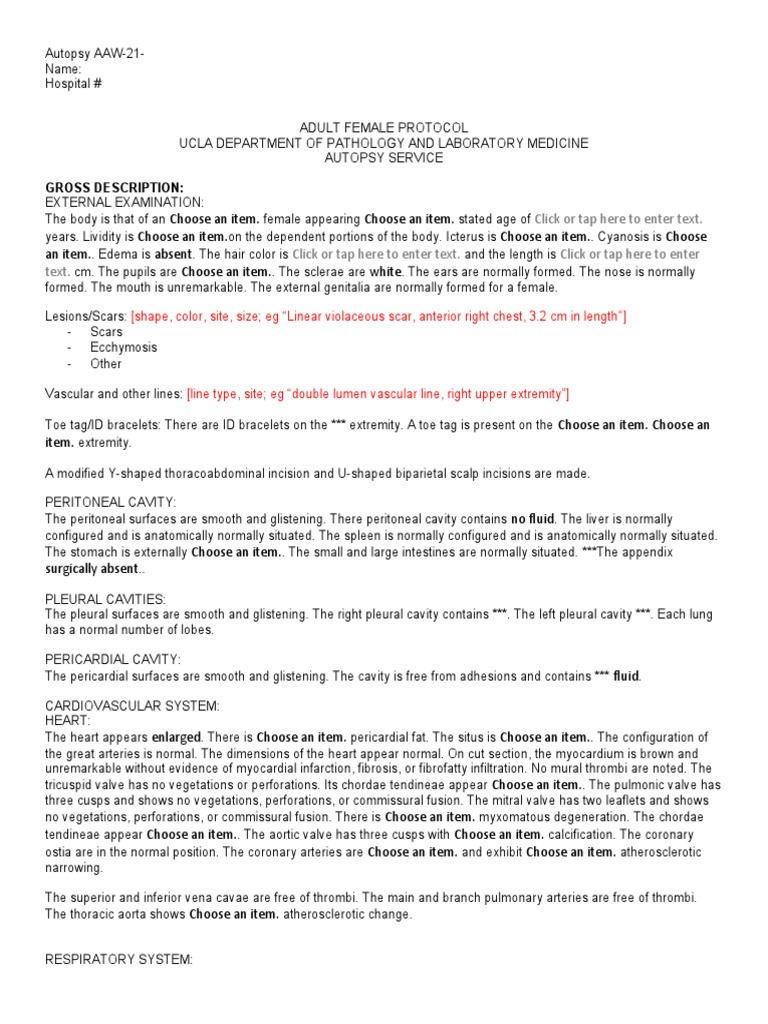 Female Autopsy Template Updated 0 PDF