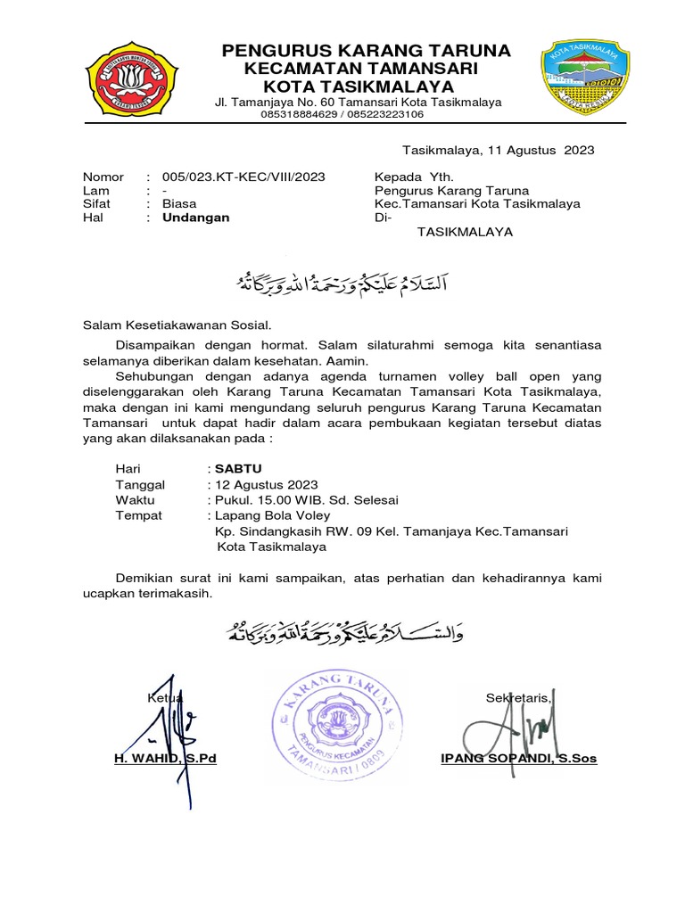 Surat Undangan Volley Pengurus | PDF