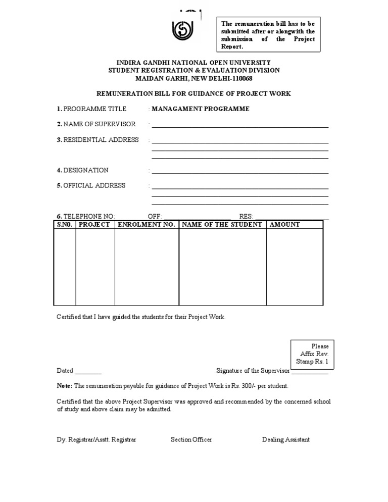 IGNOU Project Work Remuneration Bill | PDF | Career & Growth