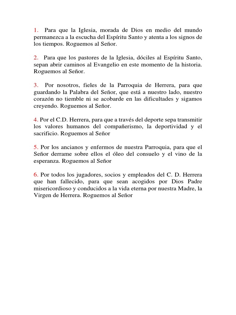 Oración de Los Fieles, Misa de Acción de Gracias, C.D. Herrera PDF