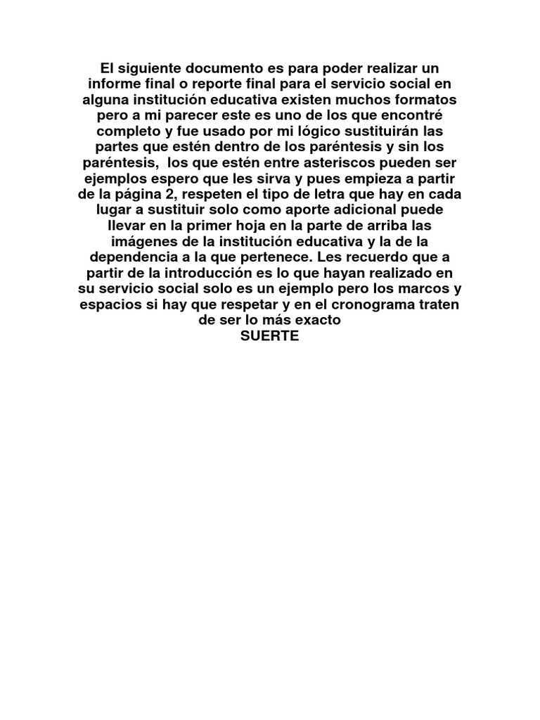 Ejemplo Informe Final De Servicio Social Bases De Datos
