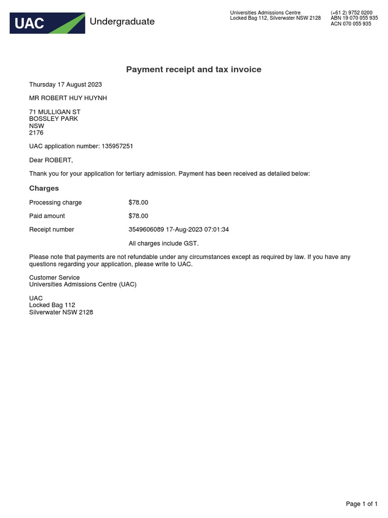 UAC Application Payment Receipt | PDF