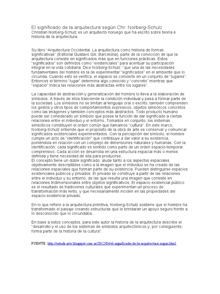Arquitectura y Significado según Norberg-Schulz | PDF