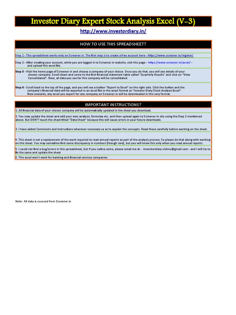 Investor Diary Stock Analysis Tool | PDF