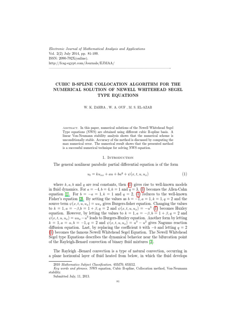 Cubic B-Spline Method for NWS Equations | PDF