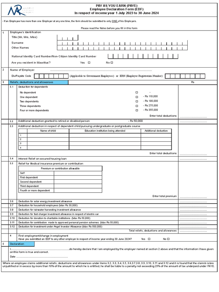 Edf Form PDF