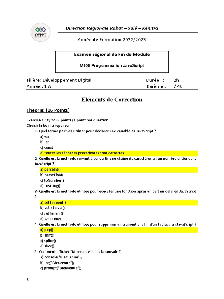 Examen de Programmation JavaScript | PDF | Méthodes et références ...