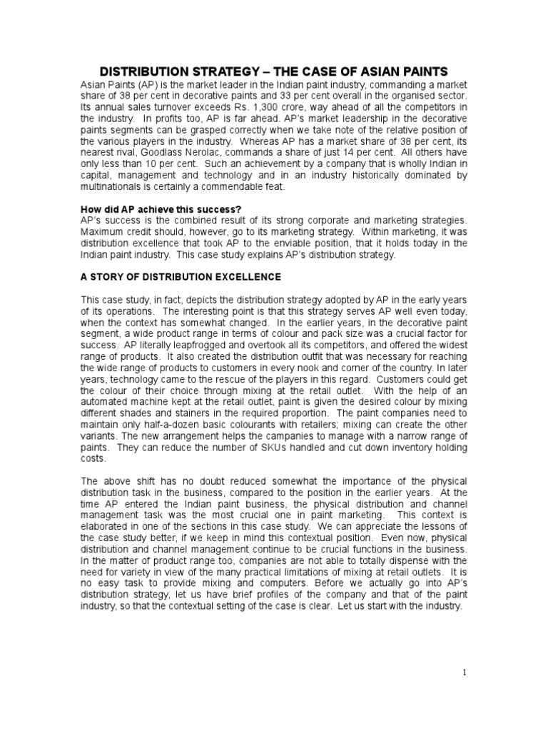 Asian Paints Distribution Strategy Insights | PDF | Inventory | Retail