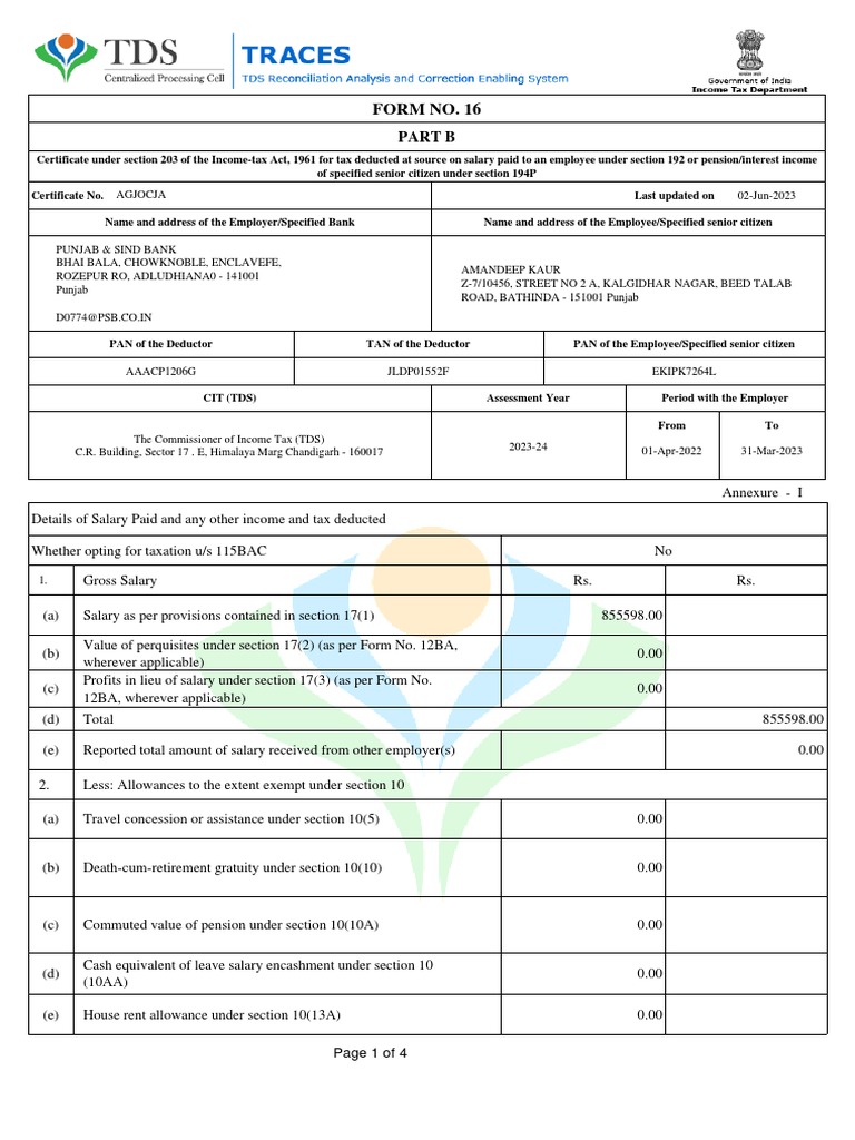 Form 16 Part B | PDF