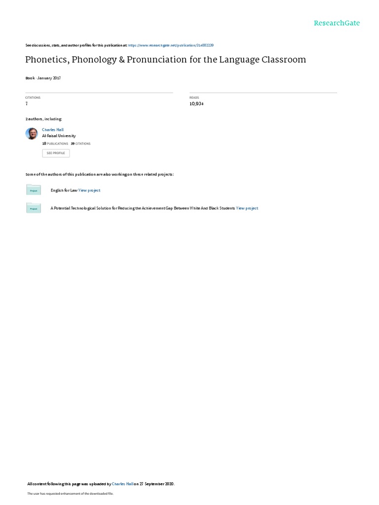 Phonology & Pronunciation For The Language Classroom PDF