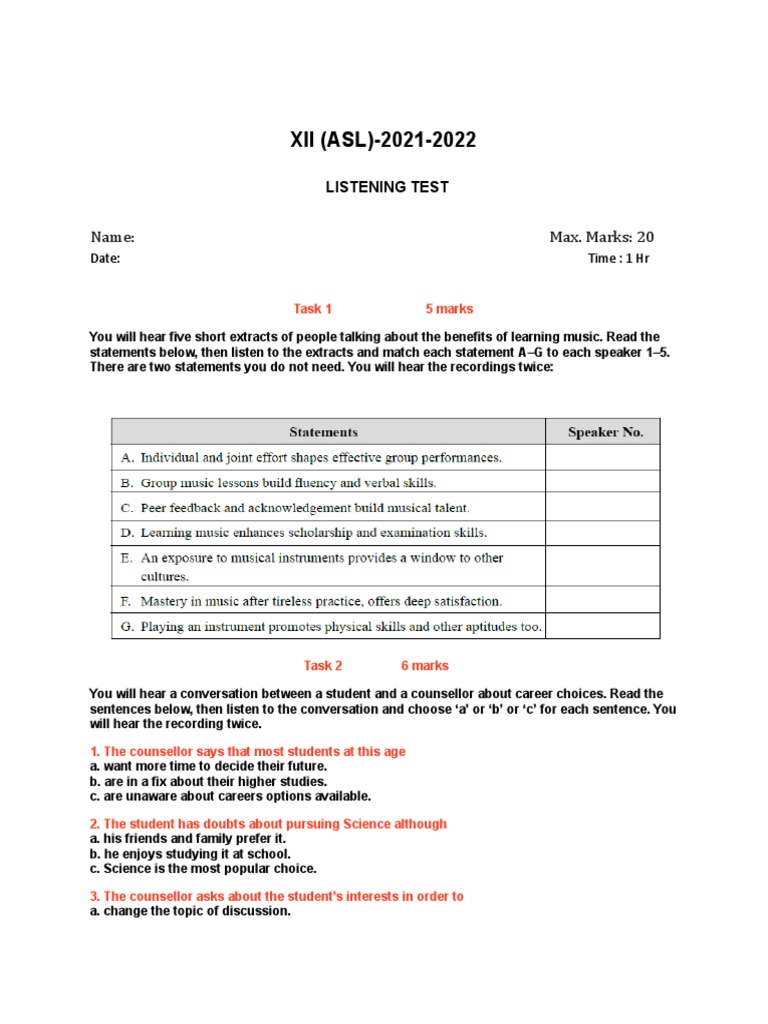 ASL Listening Test 2021-2022 Guide | PDF