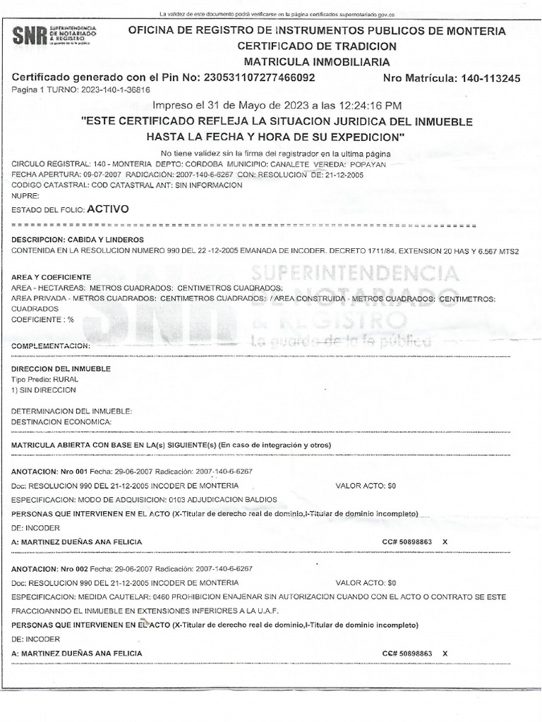 Certificado de tradicion y libertad pdf