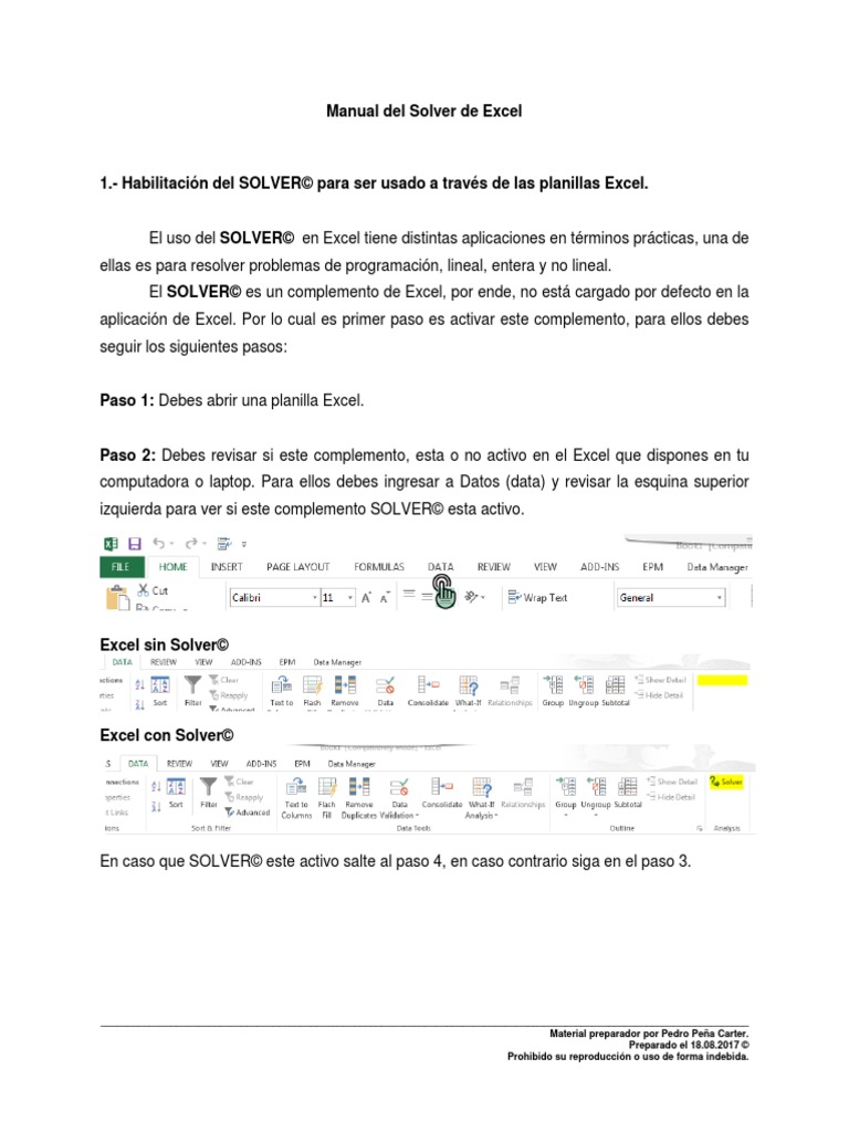 Activación y Uso del Solver en Excel | PDF