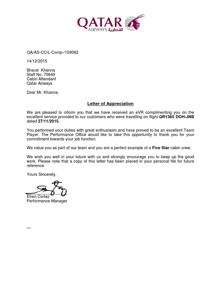 Appreciation for Excellent Service | PDF