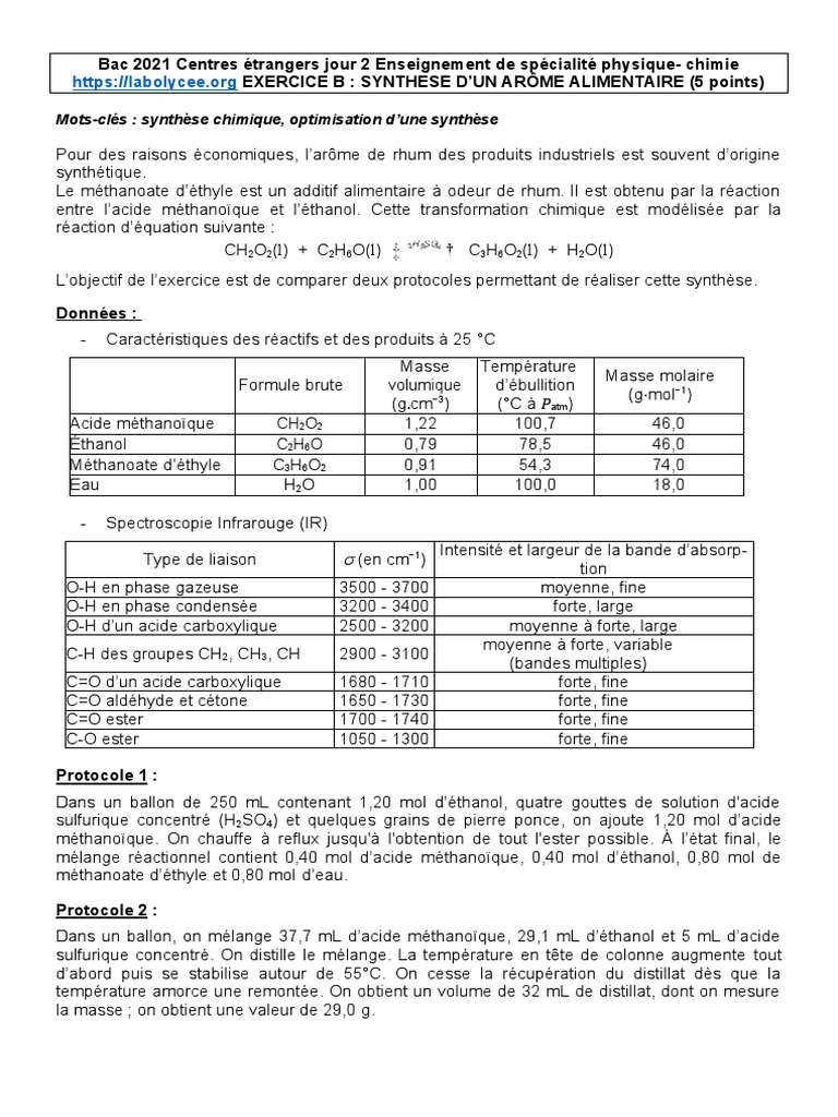 2021 Centres Etrangers ExoB Sujet EsterRhum 5pts | PDF | Acide ...