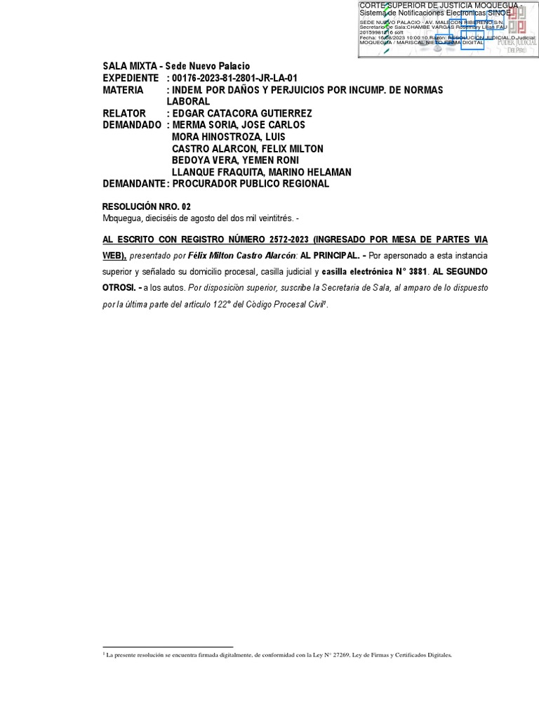 Exp. 00176-2023-81-2801-JR-LA-01 - Resolución - 05869-2023 | PDF