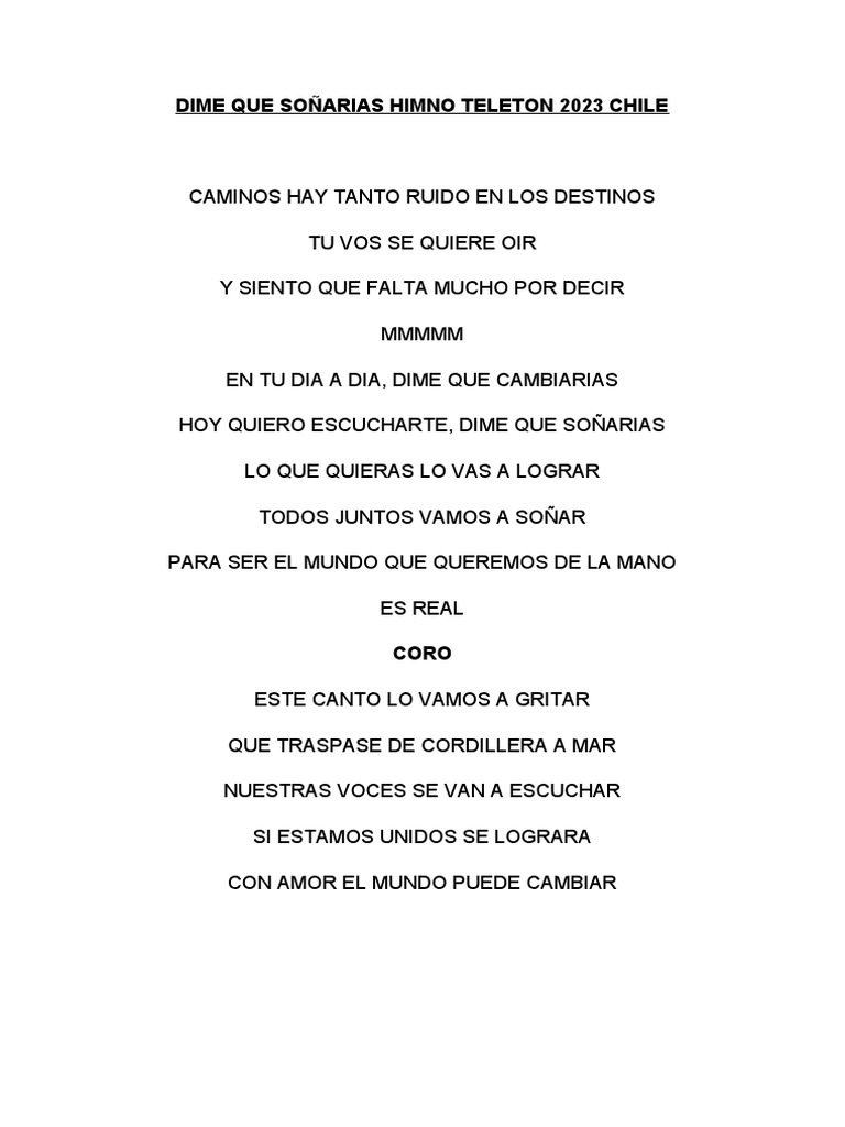 Dime Que Soñarias Himno Teleton 2023 Chile | PDF | Poesía