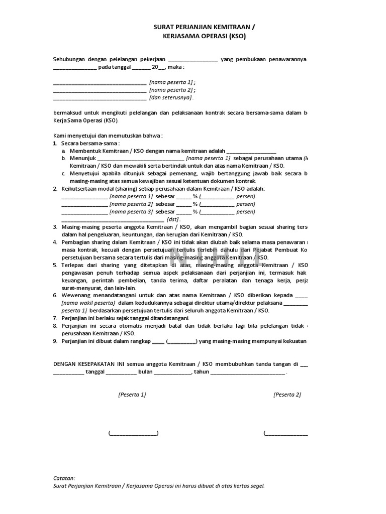 Surat Perjanjian Kemitraan KSO Lantai 3 BPH Migas | PDF | Pengelolaan ...