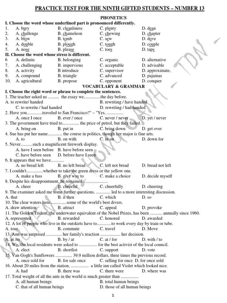 Practice Test Number 13 Pdf Language Arts Discipline Home Garden