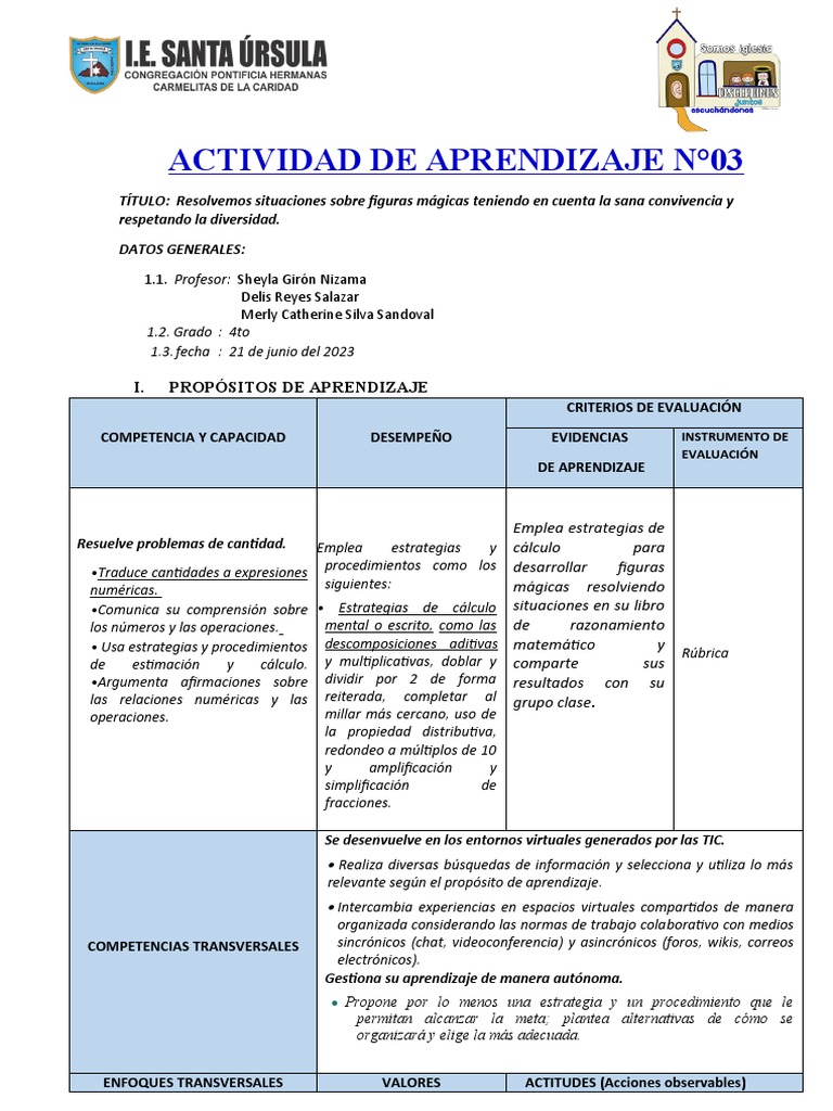 Actividad 03 Figuras Mágicas Razonamiento Matemático Pdf