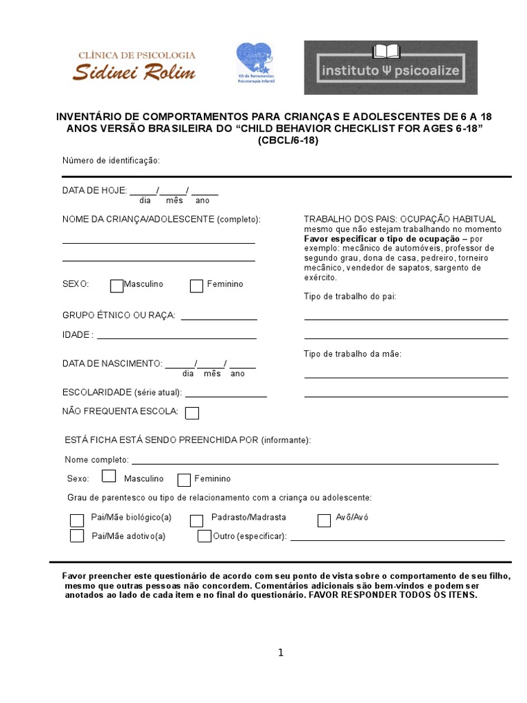 Infantil cbcl child behavior checklist cbcl pdf