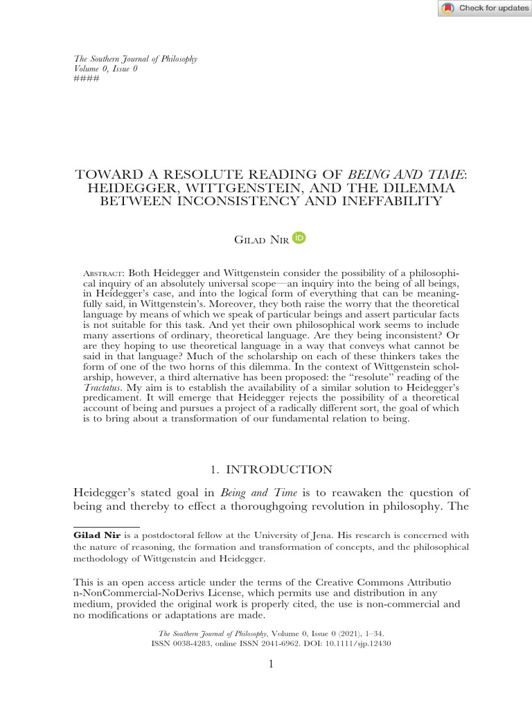 Gilad Nir. Toward a Resolute Reading of Being and Time PDF Martin