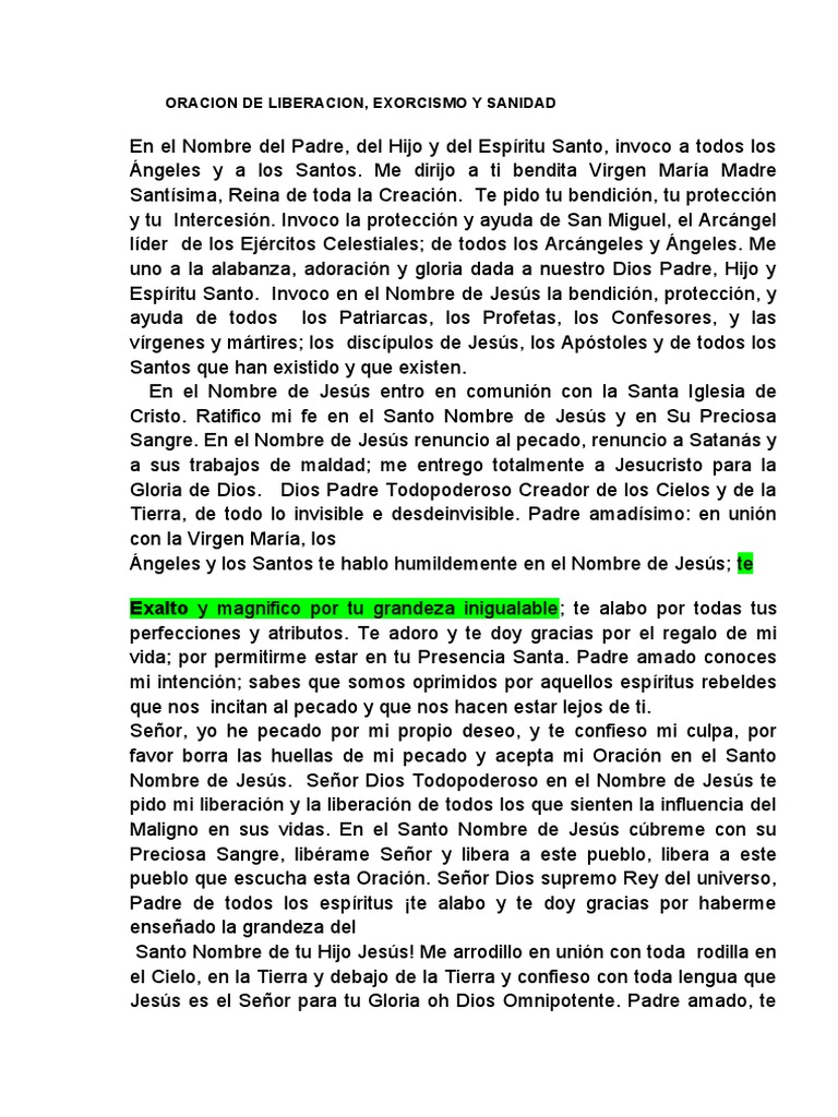 Oración de Liberación y Exorcismo | PDF