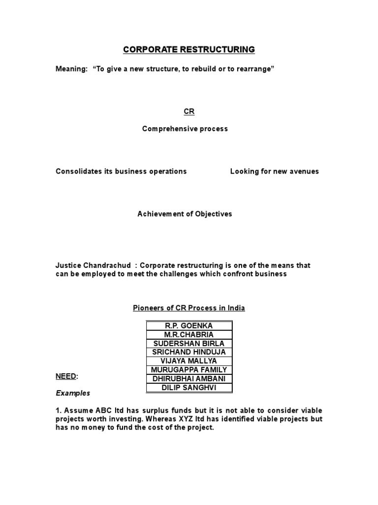 Corporate Restructuring | PDF | Mergers And Acquisitions | Restructuring