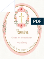 Sticker Circular Recuerdo de Mi Primera Comunión Floral Rosa y Marrón