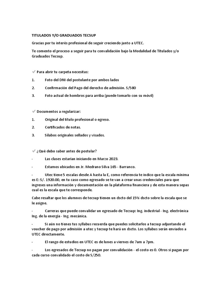 Requisitos tecsup pdf