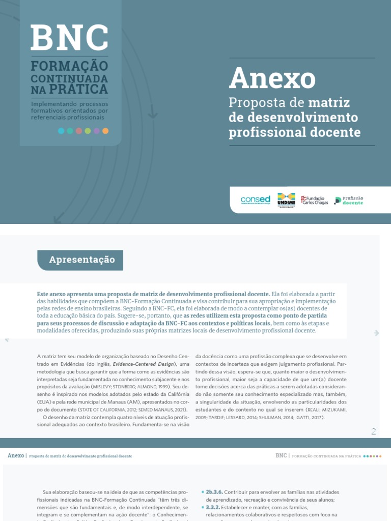 Anexo Proposta de Matriz de Desenvolvimento Profissional Docente | PDF